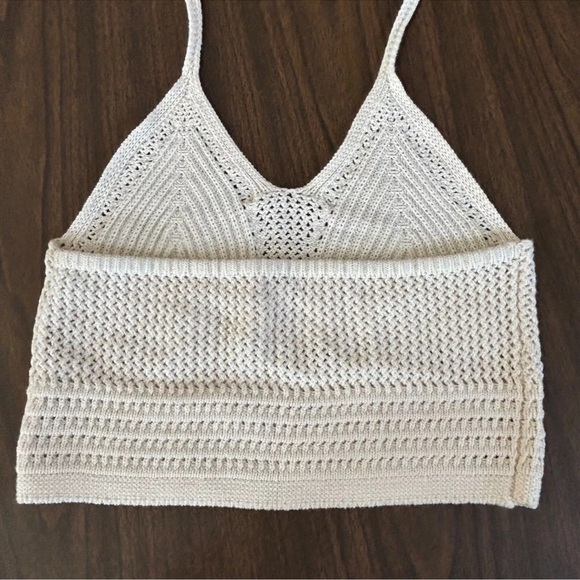 Aerie Crochet Halter Tank Top Babydoll S Crop Boho Festival Cotton Open Knit - Picture 5 of 8